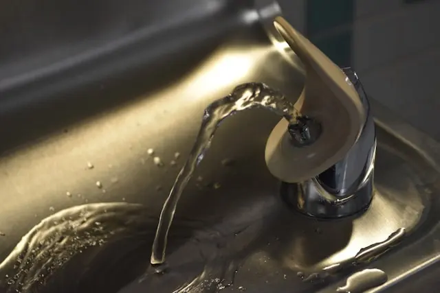 Running water from spout on a water fountain